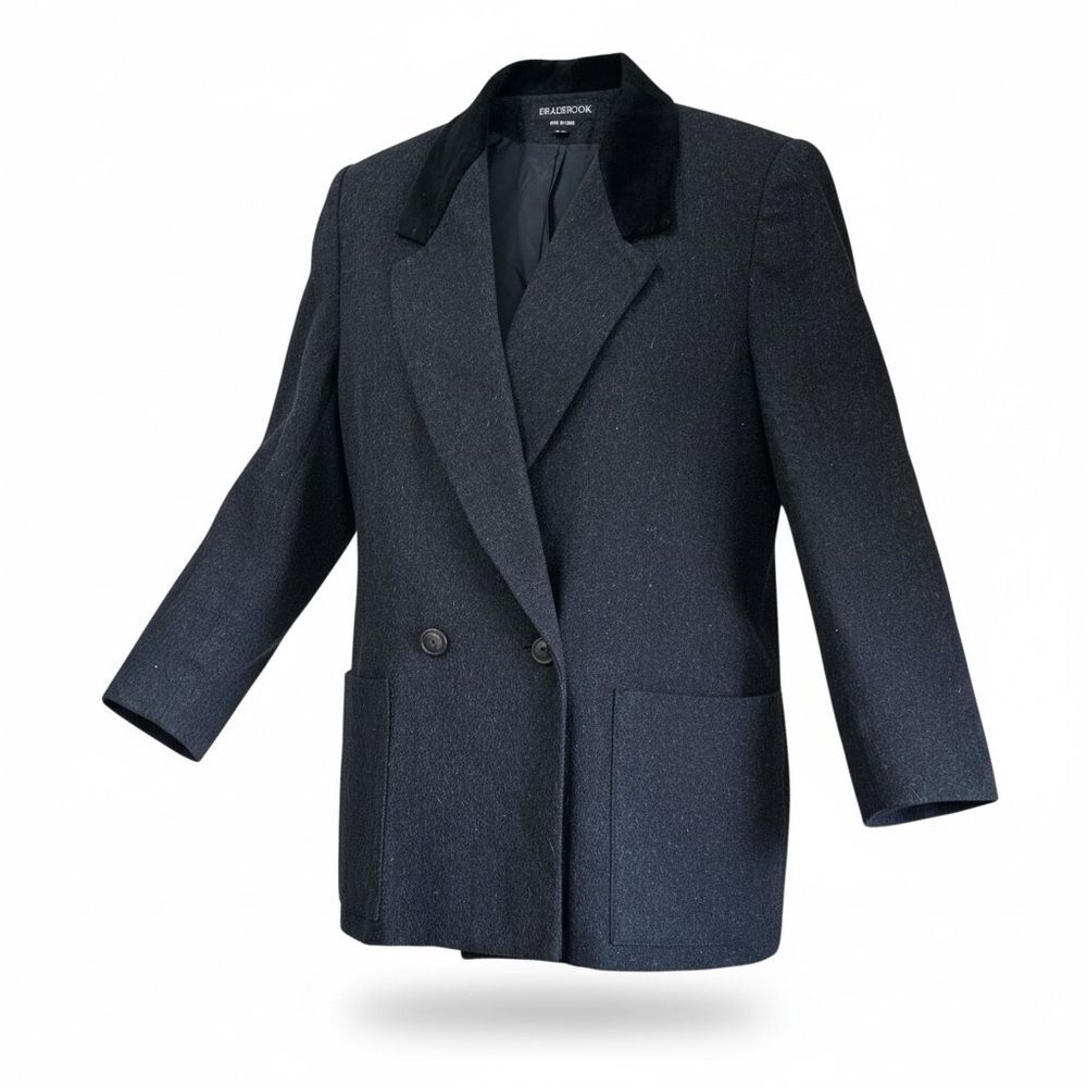 Vintage Braebrook Black Wool and Leather trimmed Double Breasted Blazer - 11/12